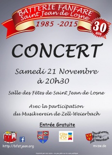 Concert de la Batterie Fanfare de Saint Jean de Losne (21) - 21/11/2015 - 30 Ans 511367afficheconcertnb2015modifi14