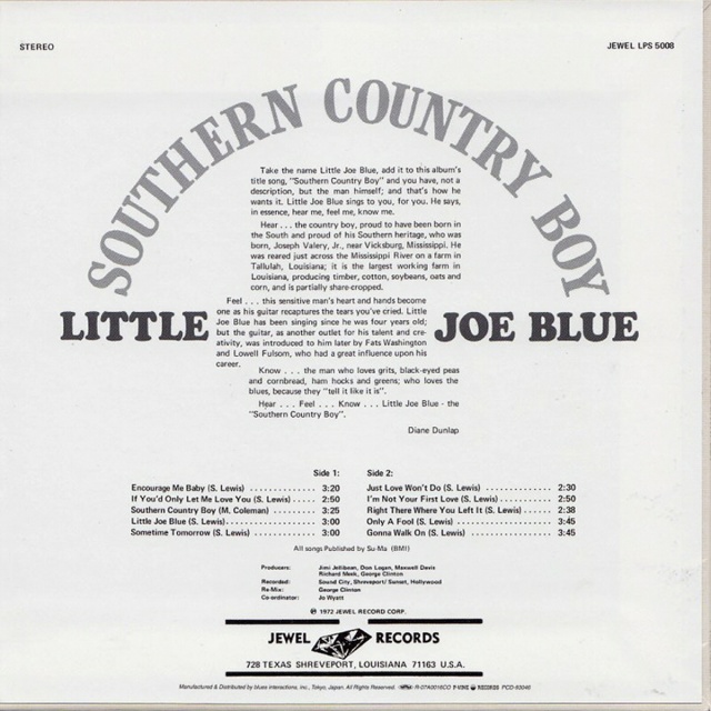 Little Joe Blue - Southern Country Boy (1972) 526740LittleJoeBlueSouthernCountryBoyJewelLPS5008back