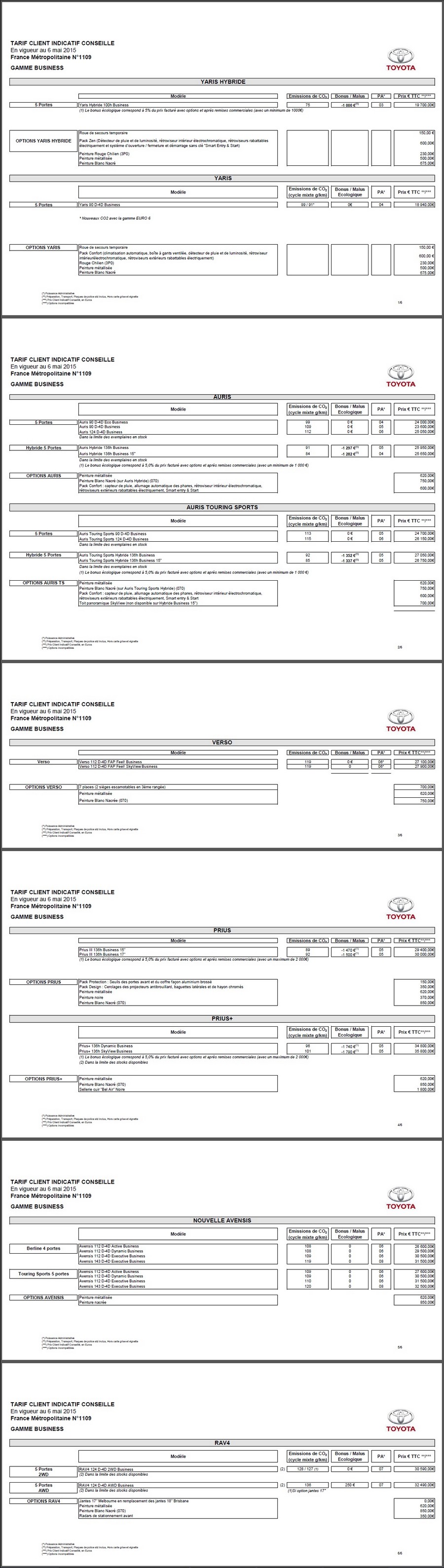 Tarif Toyota au 6 mai 2015 7741842015tarifstoyotamai2