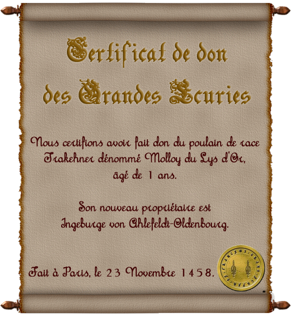 [Molloy] Certificat des écuries royales 802759Ingeburge