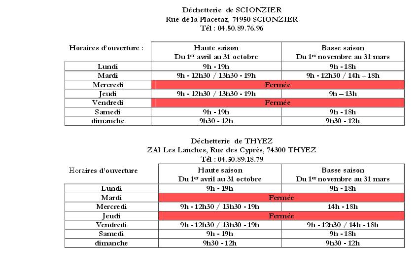 Horaires des déchetteries du sivom de la région de cluses 803913horairesdchetteriesscionzier