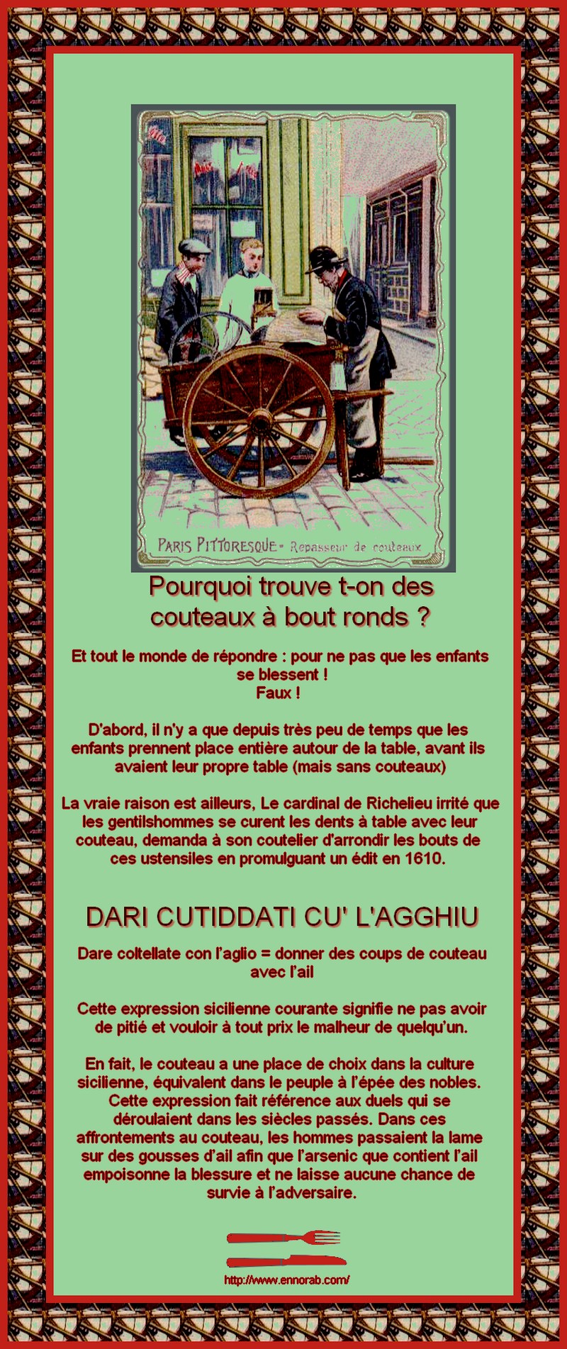 COUTEAU ET AIL - DARI CUTIDDATI CU' L'AGGHIU - RICHELIEU ET SES COUTEAUX A BOUT ROND  878491142