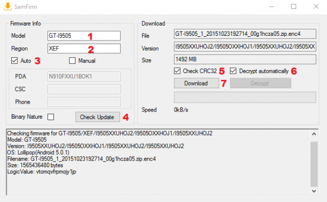  Télécharger les Rom Stock (Firmwares) Officiels Samsung avec l'application SamFirm  880734samfirm1fichA