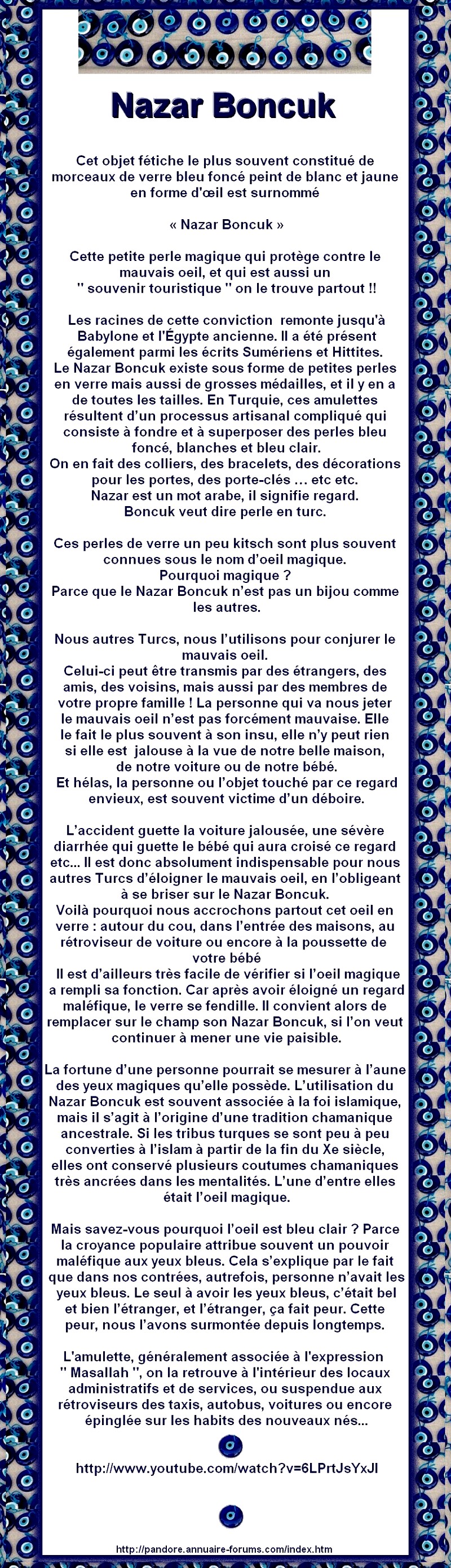 TURQUIE - NAZAR BONCUK - CONJURATION DE MAUVAIS OEIL 8925033511