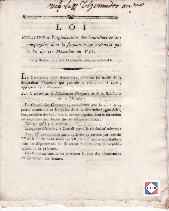 Lois, décrets et textes fondamentaux règlant la levée et le service des bataillons de volontaires 970905sehria4151