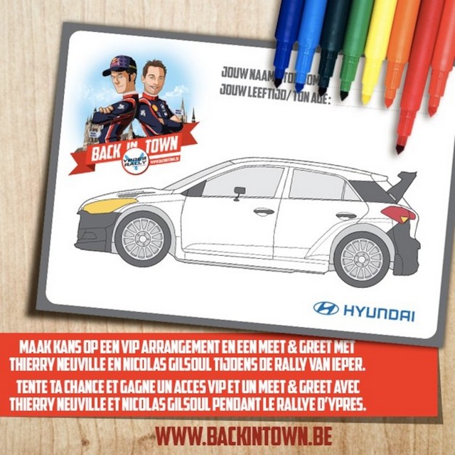 Les enfants vont pouvoir réaliser la décoration de la i20 R5 de Thierry Neuville et Nicolas Gilsoul au Rallye d’Ypres 124937ThierryNeuvilleNicolasGilsoulBackinTown