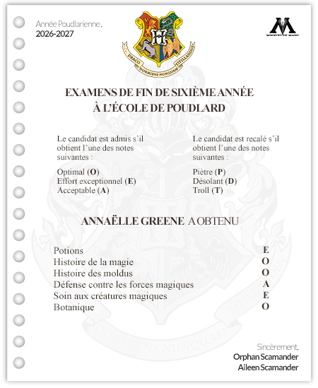 [EXAMENS #1] Résultats des examens de l'année 2026/2027 127149ExamAnnaelleGreene