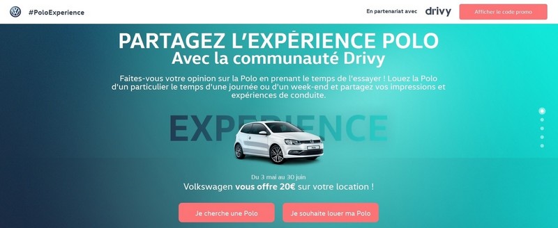  Volkswagen lance l’opération #PoloExperience avec Drivy : « Partagez l’expérience Polo avec la communauté Drivy » 128319mddrivy