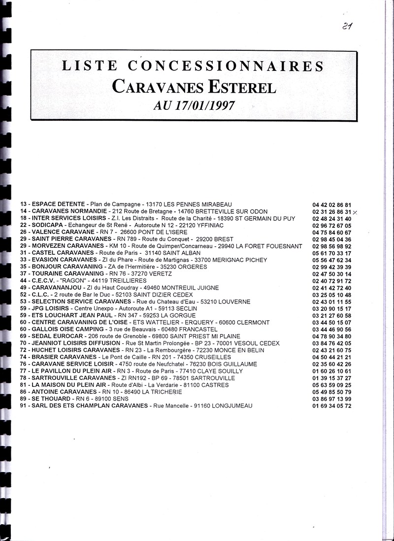 Manuel d'utilisation et d'entretien des caravanes Esterel 1997/1998 158822IMG0021