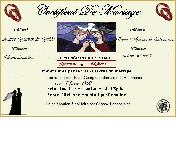 Mariage de Messire Gourvan  du Guildo et Dame Mykana   221033certificatdemariagegourvan