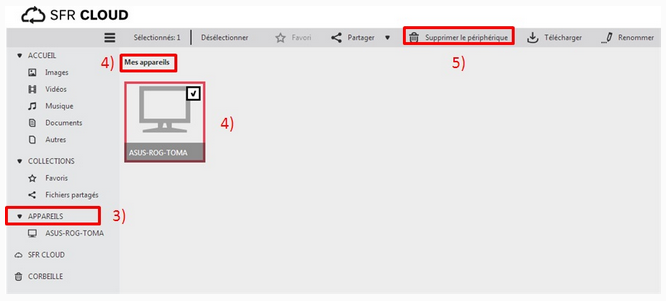 SFR Cloud-- + Procédure comment supprimer un équipement/appareil sur SFR Cloud ? 258508100