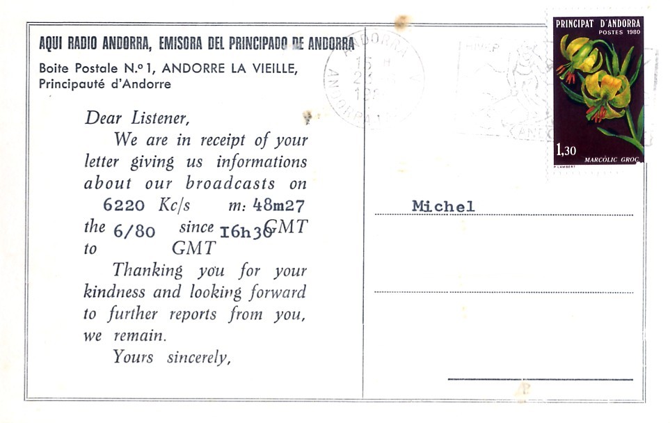 Les anciennes QSL's des membres du Forum - Page 12 328933Andorre2