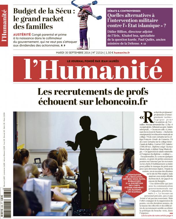 Pôle Emploi recrute des enseignants bac +5 en collège public... pour 9,53€ de l'heure !  - Page 10 330693HUMANITE30septembre2014