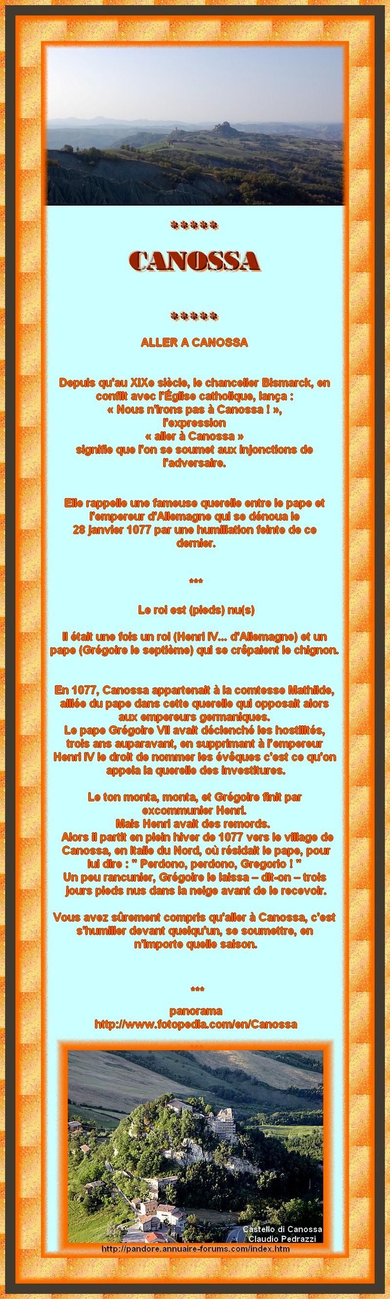 ALLER A CANOSSA - DISPUTE ENTRE  HENRI IV (ALLEMAGNE) et LE PAPE GREGOIRE 7 33720448