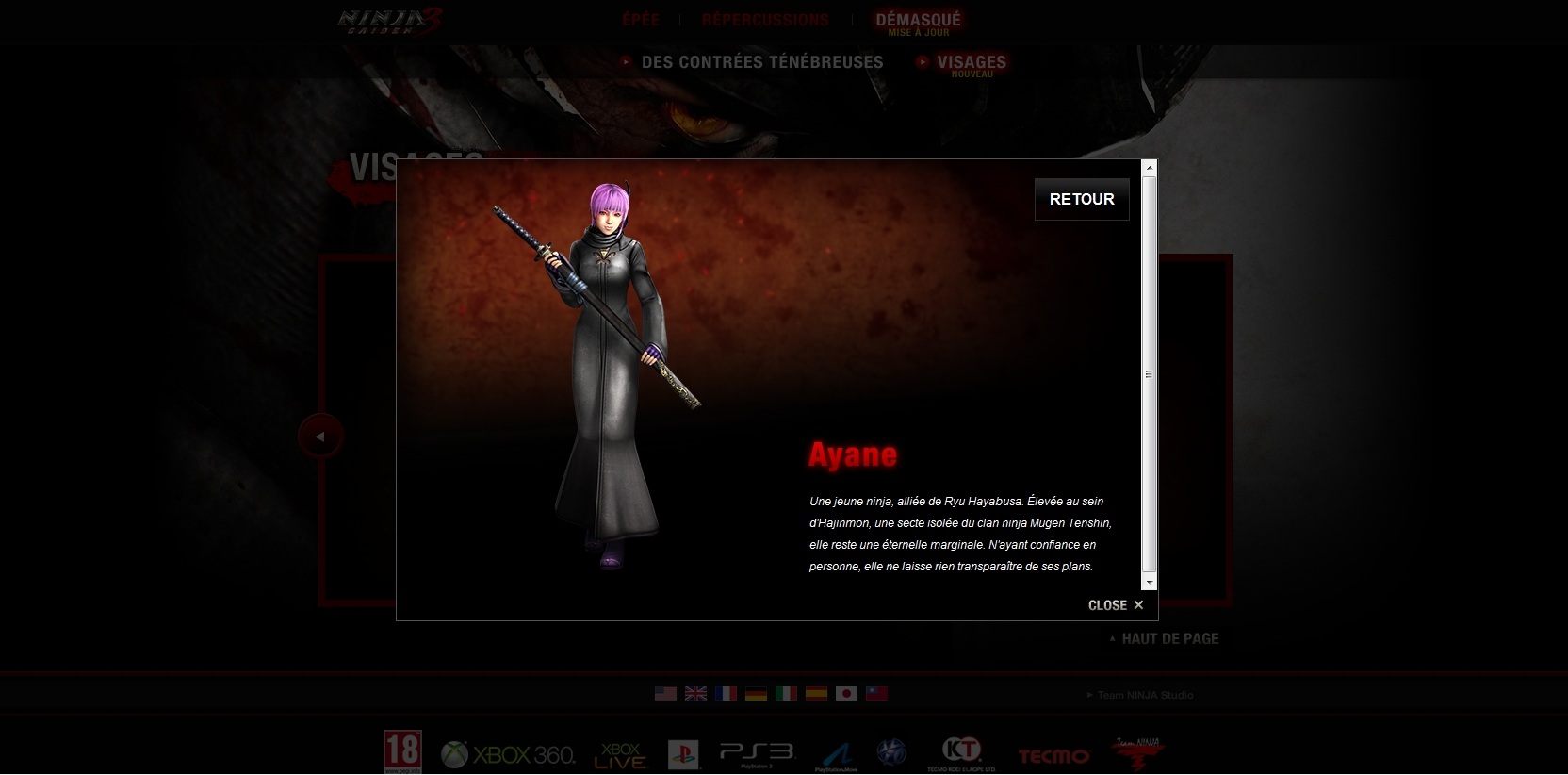 Le site officiel de la Team Ninja et le site officiel de Ninja Gaiden 3 341854ayane3