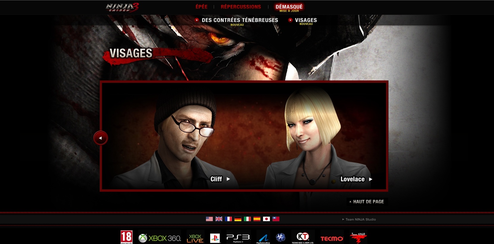 Le site officiel de la Team Ninja et le site officiel de Ninja Gaiden 3 433241persos