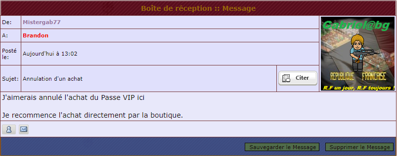 [gabriel@bg] Achat de l'article : Passe VIP  465222VIPan