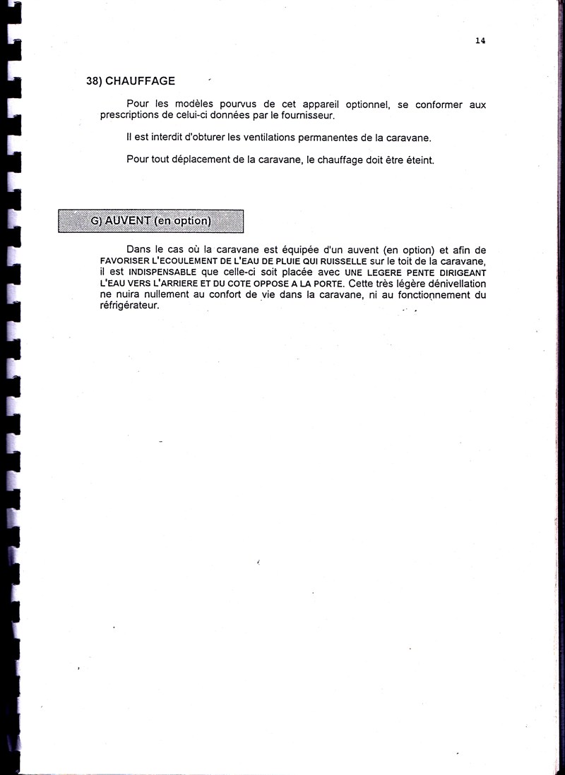 Manuel d'utilisation et d'entretien des caravanes Esterel 1997/1998 536335IMG0014