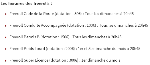 FreeRoll Permis De Conduire !! 577483horaires