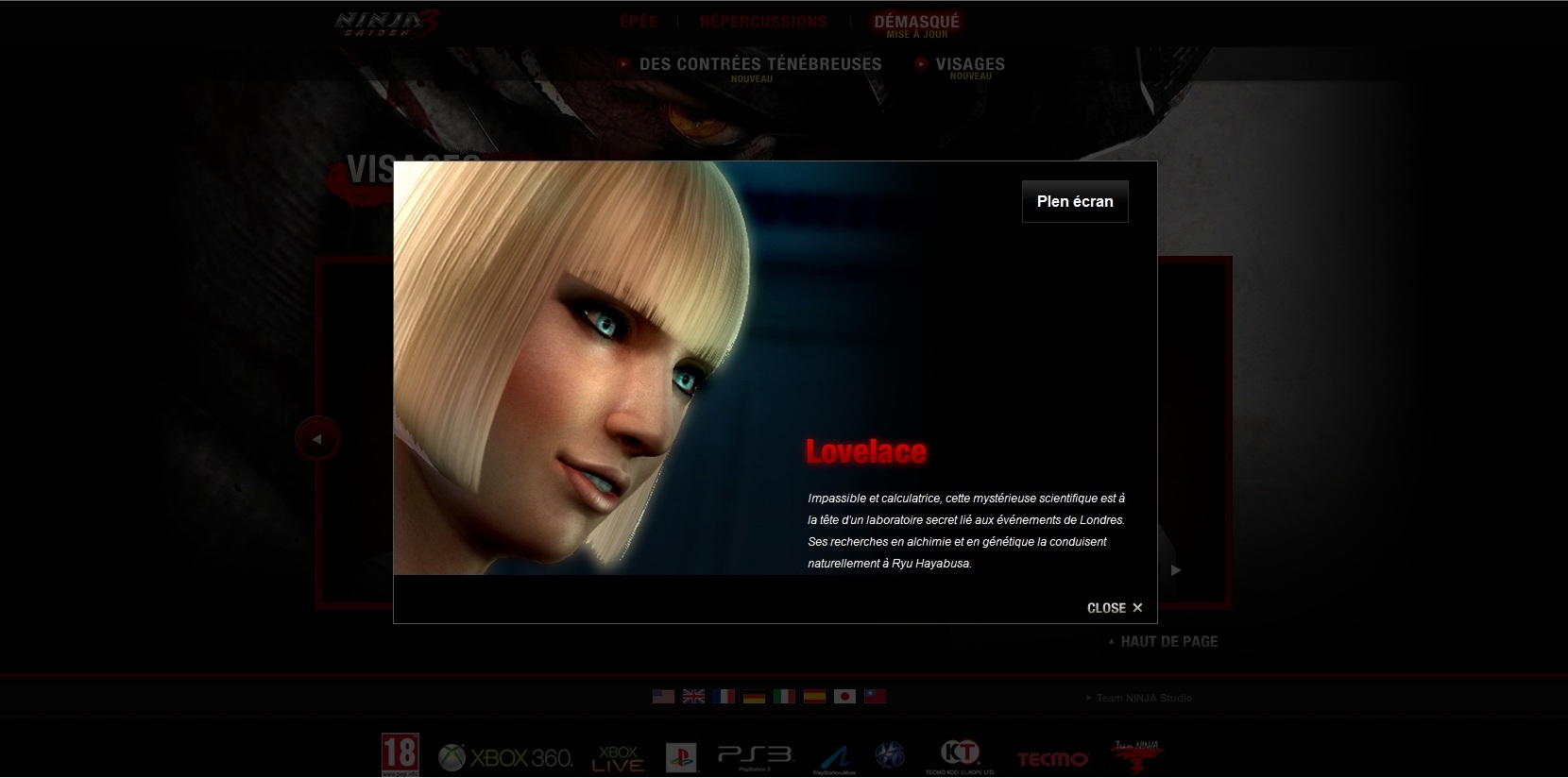 Le site officiel de la Team Ninja et le site officiel de Ninja Gaiden 3 601074lovelace