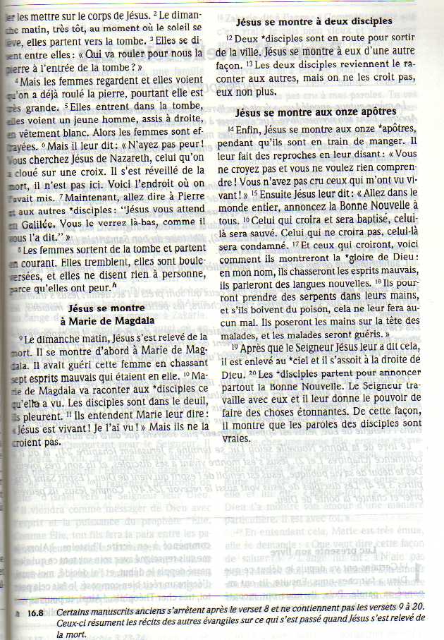 Versets douteux ou rajouter dans la bible. 786073Marc16920paroledevie