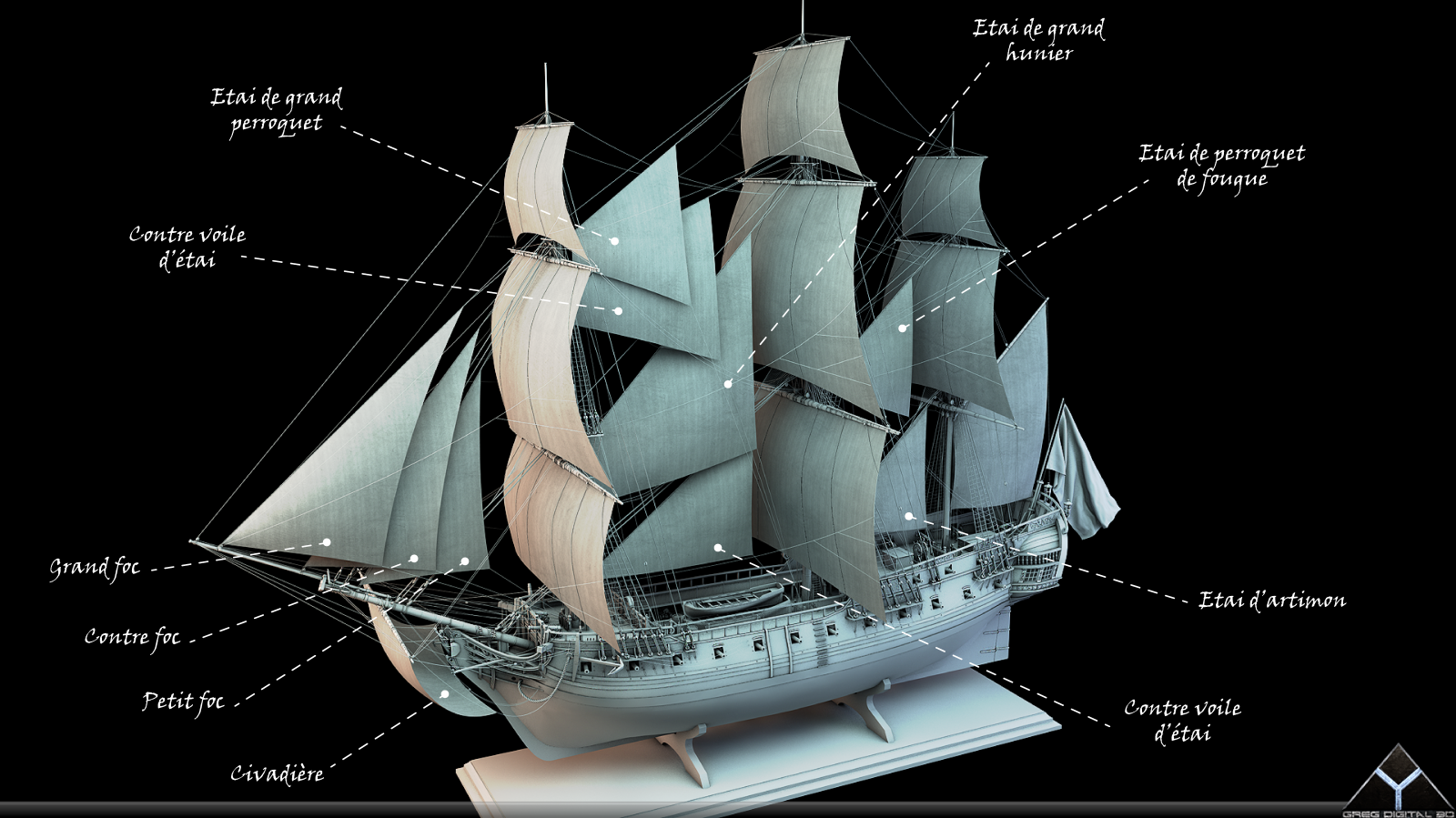 Frégate 36 canons XVIII° [création 3D] de Greg_3D - Page 6 814379FrgatelightroomR16voiles2