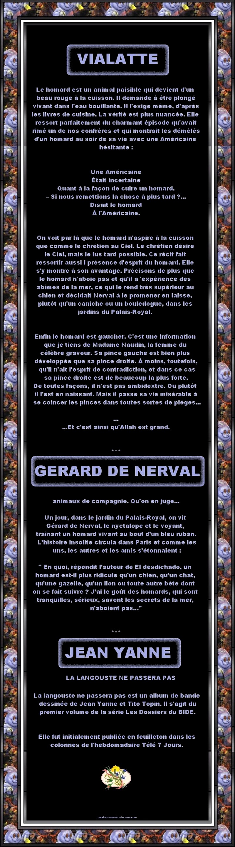 LE HOMARD DE VIALATTE - DE GERARD DE NERVAL - DE JEAN YANNE 847329100A