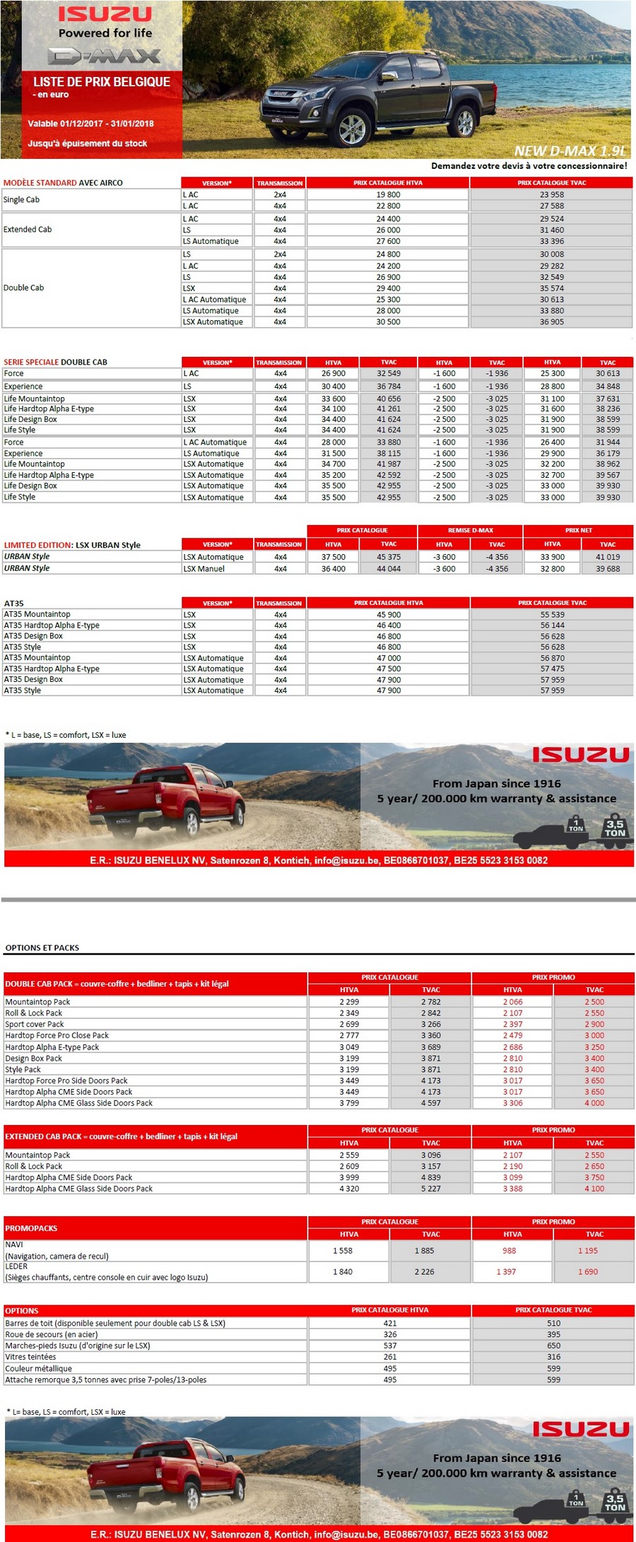 Pleins feux sur les D-Max 1.9 et AT35 au Salon de l’auto 887143isusulistedeprixbelgique