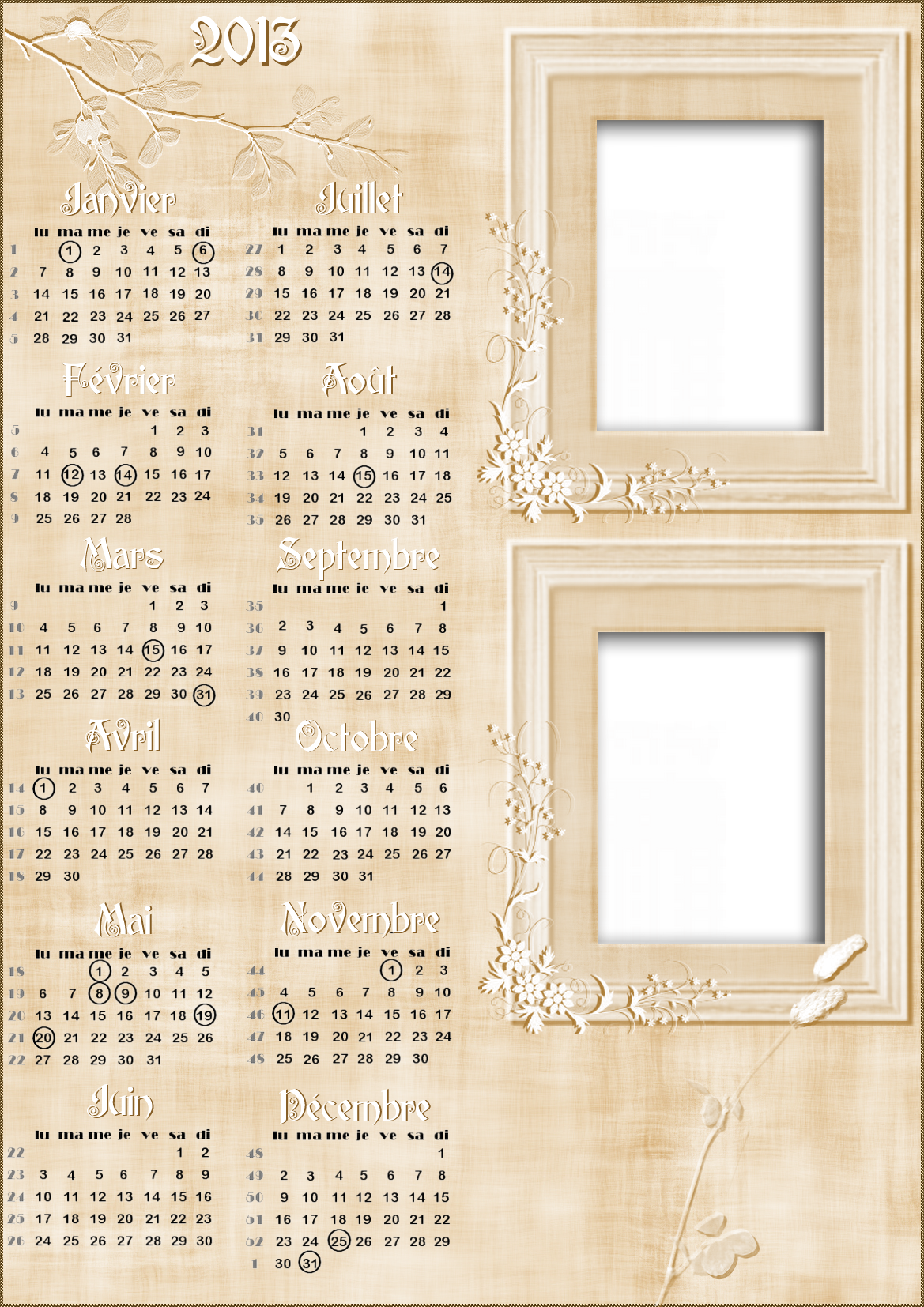 Calendriers marque-page anne  personnaliser 896404Romantiquecompltercopie