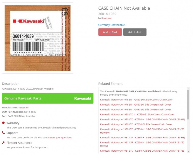 Pieces kz 750 91757520180104193151Kawasaki360141039CASECHAINNotAvailablePartzillacom
