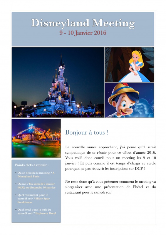 [Disneyland Meeting] 9 et 10 janvier 2016 - Hôtel complet - Inscription journée/restaurant possible 9269080001