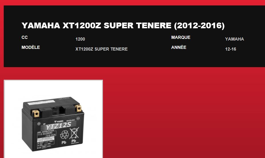 Batterie 1200 XTZ 238772xtz12