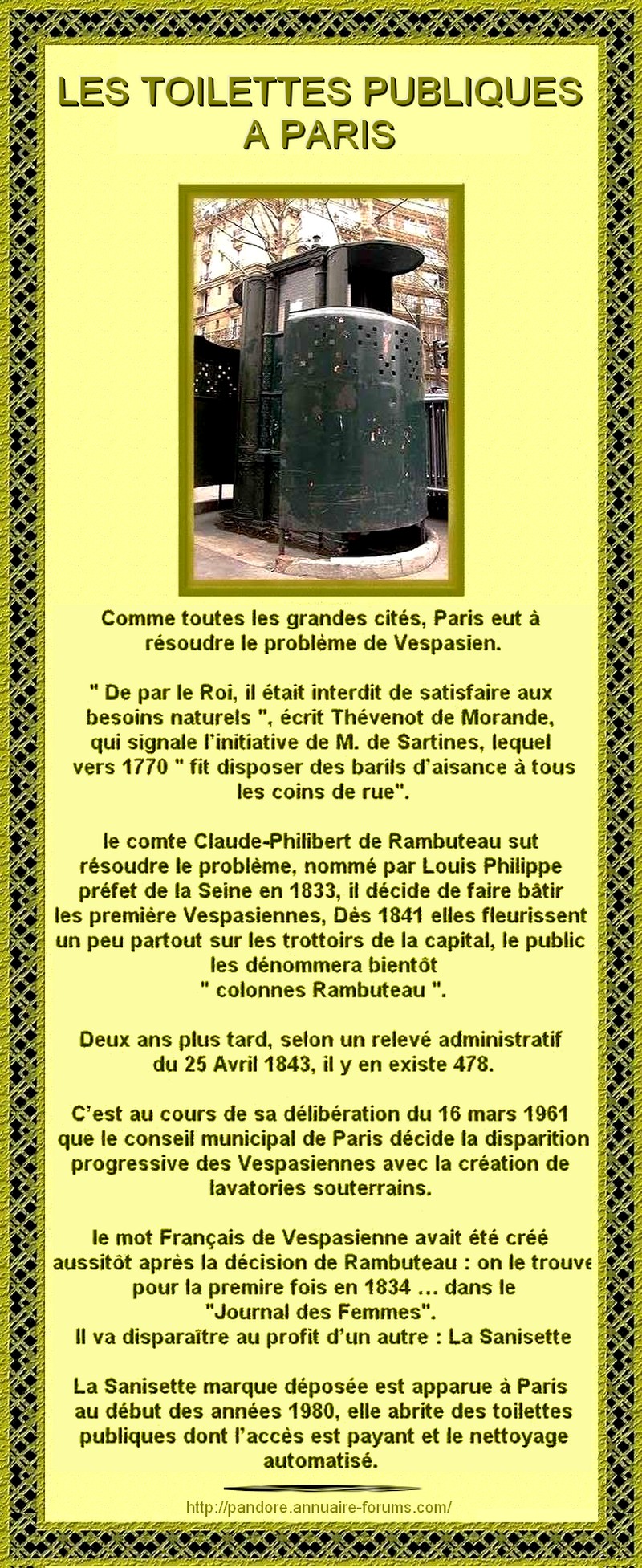 LES LATRINES - LES TOILETTES PUBLIQUES A PARIS  2539300HOROS