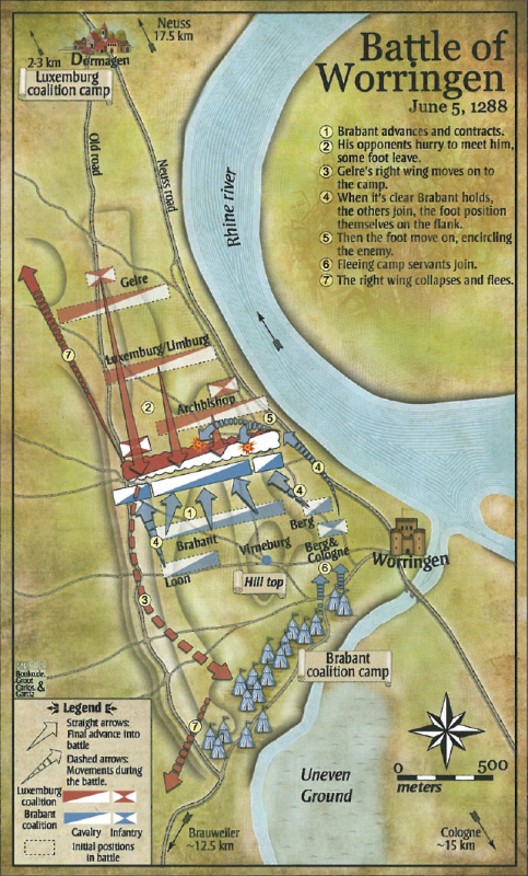 Epées souveraines : Bouvines 1214 et Worringen 1288 - Page 5 458281BattleofWorringenMap