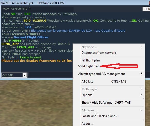 Plan de vol sous Dafsim live map tracker. 522016tutopv4