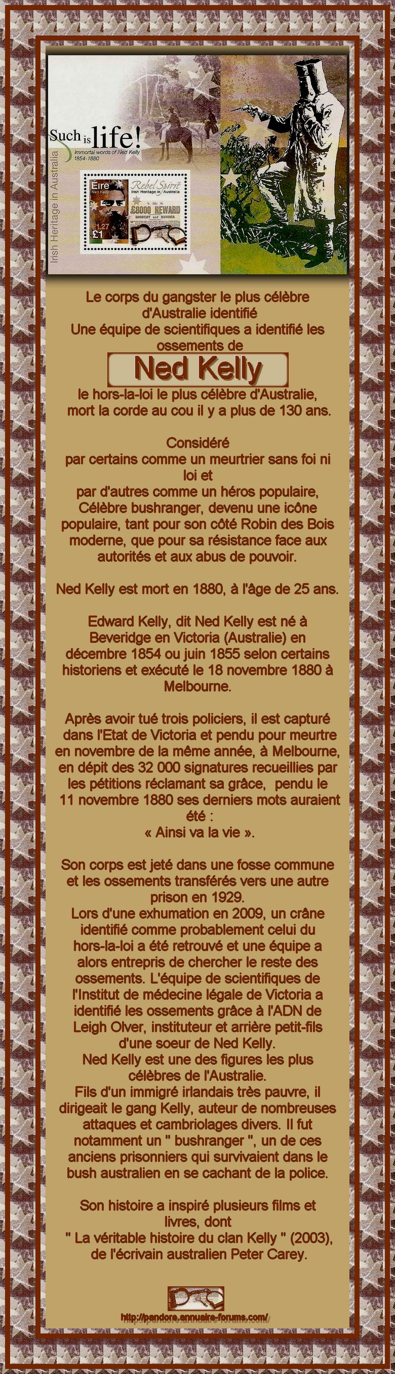 NED KELLY - ROBIN DES BOIS AUSTRALIEN SENTENCE  PENDAISON ET FOSSE COMMUNE - 1854 A 1880 6112300HOR