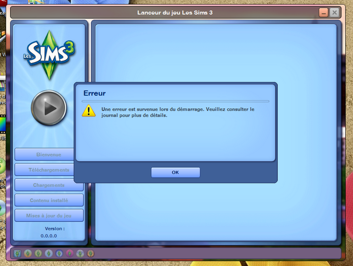 [Résolu] [Sims 3 / Bugs du jeu: Lanceur] Une erreur est survenue lors du démarrage + écran noir en passant par l'exécutable 647099erreur