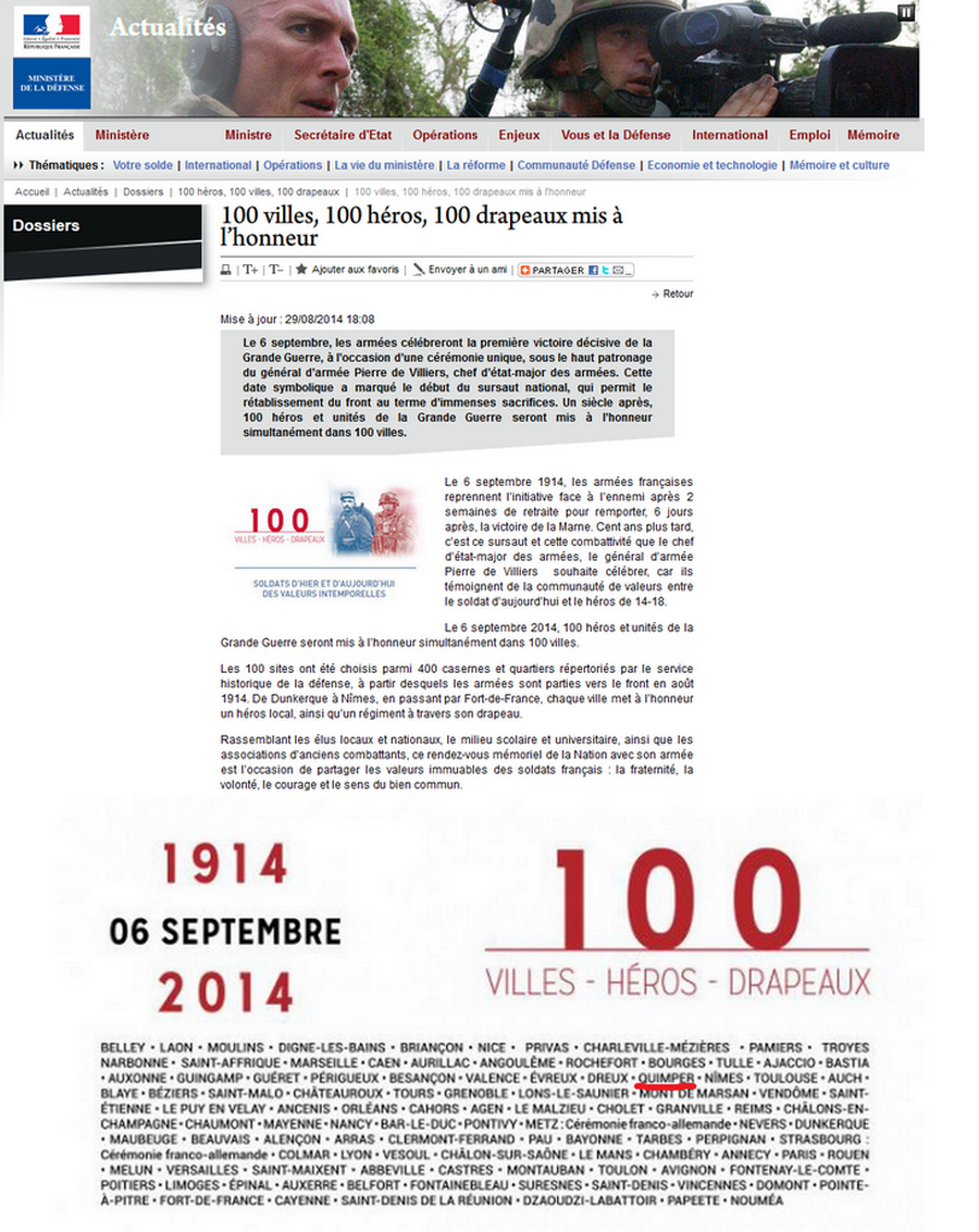 [Histoires et histoires] 100 villes, 100 héros, 100 drapeaux. Hommage national en ce 6 septembre 2014 6539961copieecranpagesiteMinistredelaDefense