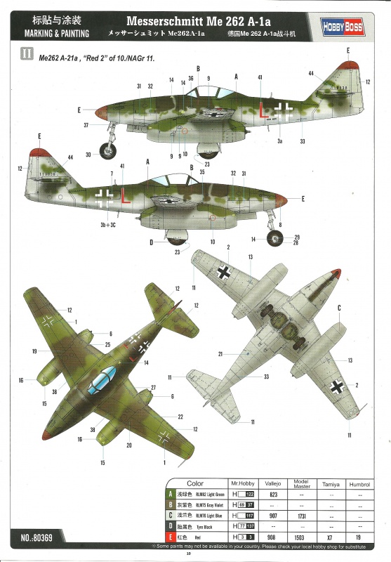 [HOBBYBOSS] MESSERSCHMITT Me 262 A-1a 1/48ème Réf 80369 717699Me262A1AHobbyBoss80369011