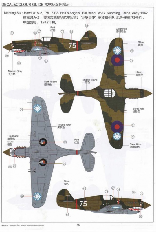 [BRONCO MODELS] CURTISS P-40C (HAWK 81-A2) "FLYING TIGER" 1/48ème  Réf FB4006 722235P40CHawk81A2BroncoFB4006018