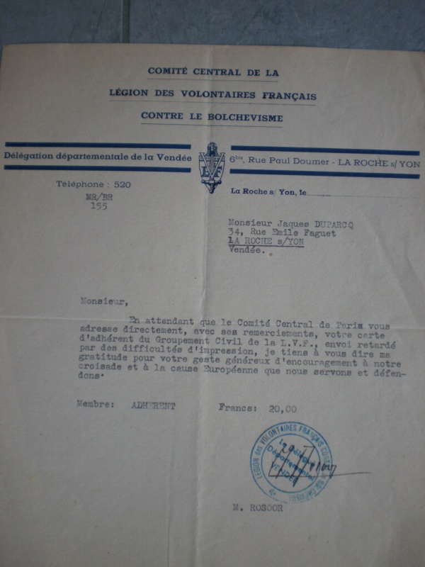 Quelques documents Vichy : LVF, LFC, RNP ... 983720P9253722