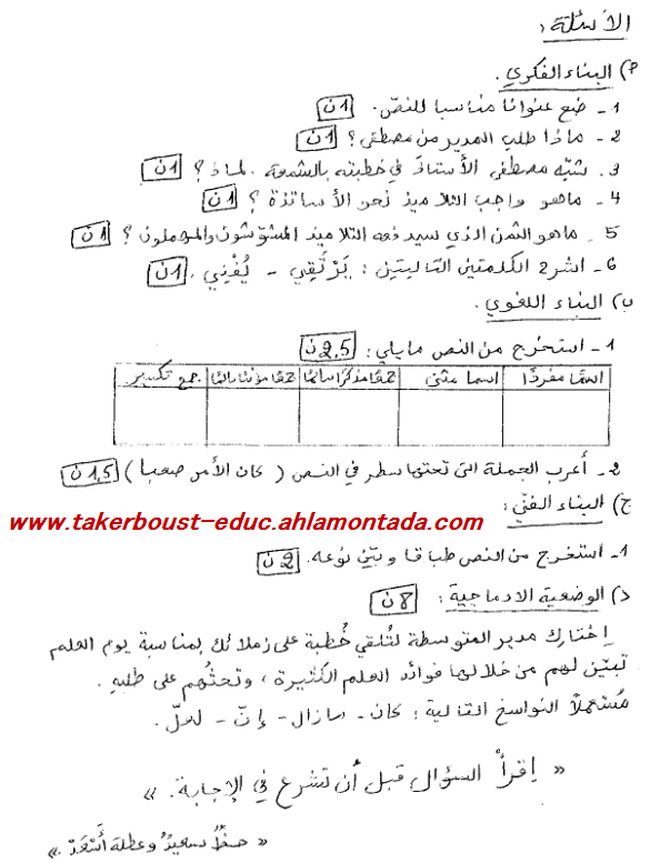 إختبار الفصل الثالث 2009 - لغة عربية. س1 938130com_ara1_2