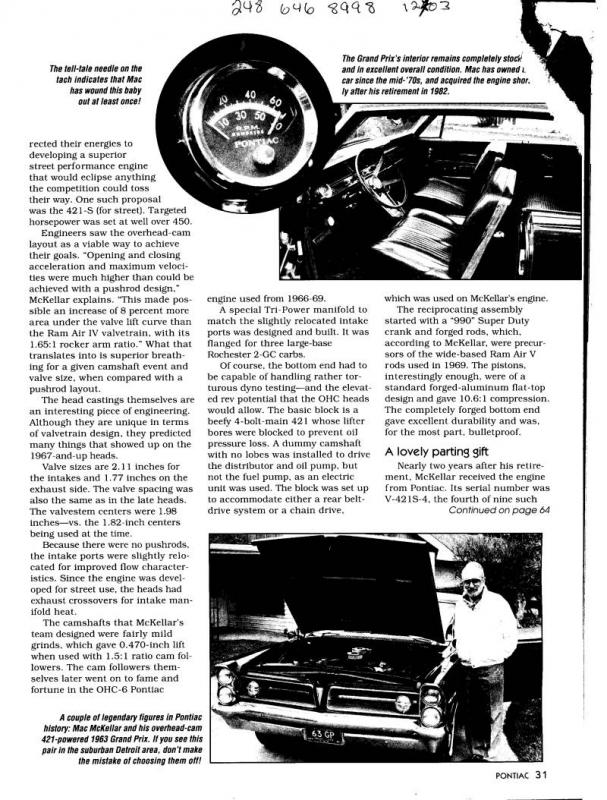 pontiac 421 over-head-cam 19864md