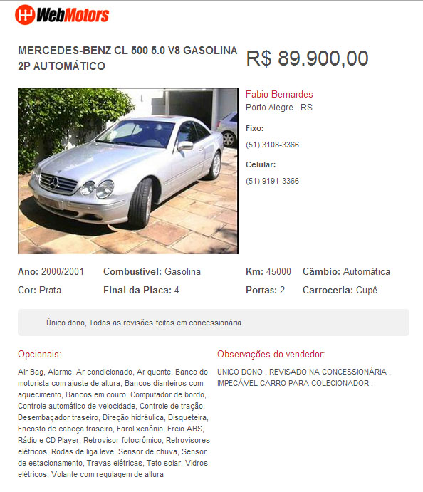 (VENDIDO) C215 CL500 2000/2001 - R$ 89.900,00 Cl500b