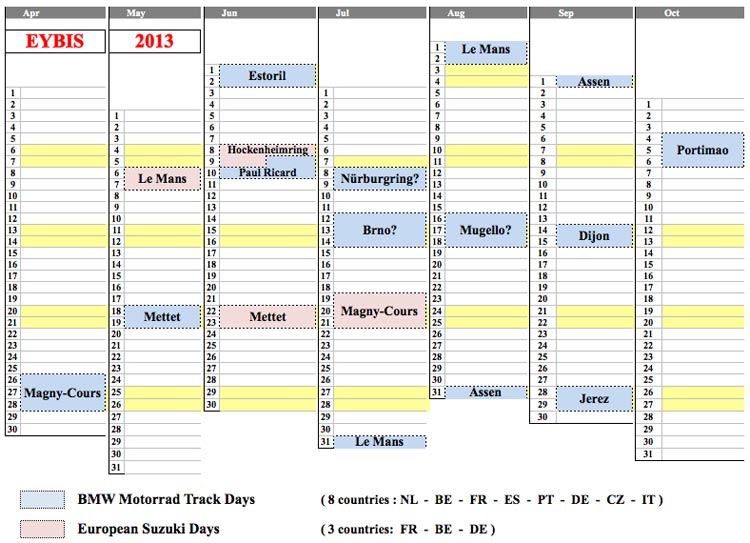 Calendrio  Track Days em Portugal e Espanha 2013 Eybis2013planning