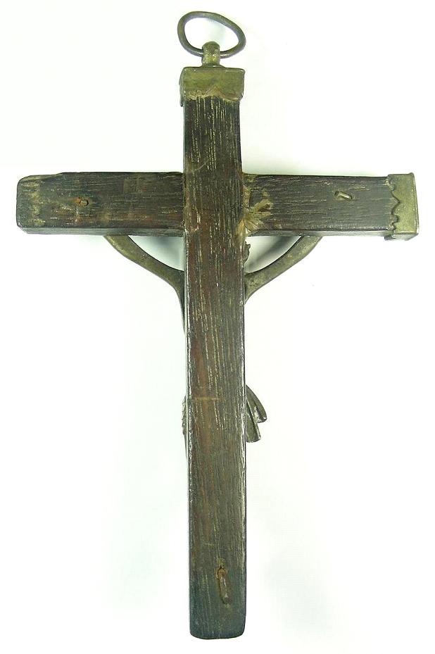 [b]Antiguo Crucifijo con Cruz de madera de roble y Cristo de bronce hueco. S.?[/b] Crucifijoderobleybronce