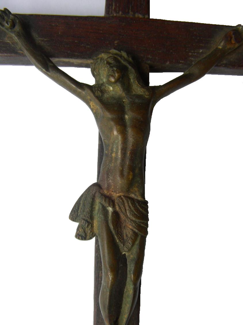 [b]Antiguo Crucifijo con Cruz de madera de roble y Cristo de bronce hueco. S.?[/b] Crucifijoderobleybronce