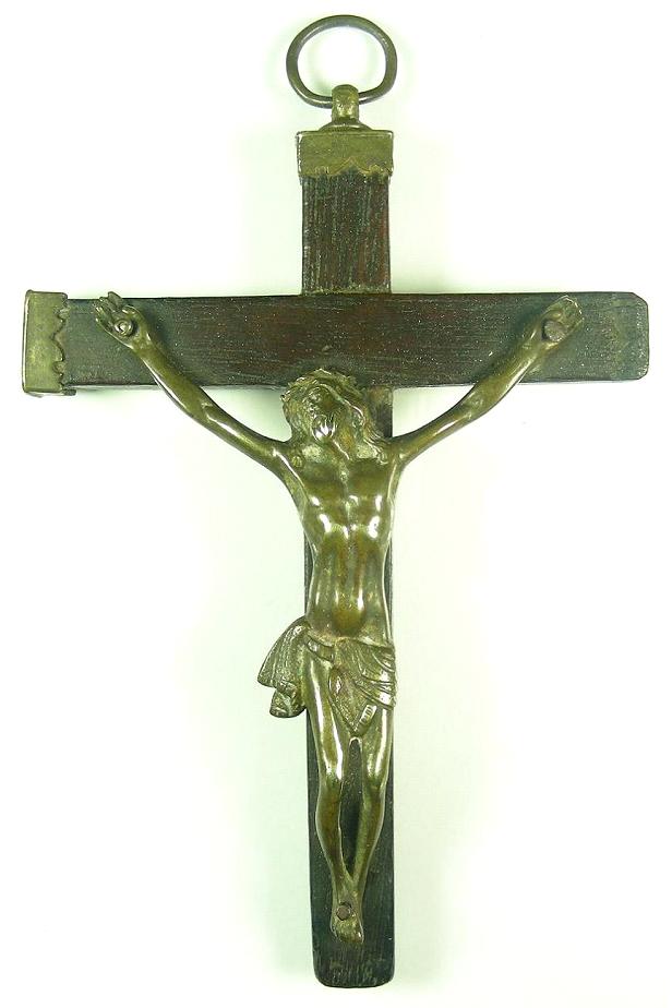 [b]Antiguo Crucifijo con Cruz de madera de roble y Cristo de bronce hueco. S.?[/b] Crucifijoderobleybronce