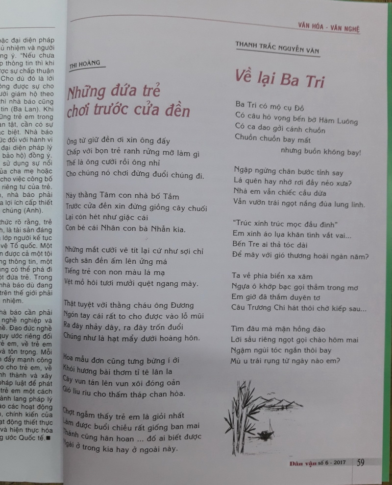 Thơ Thanh Trắc Nguyễn Văn trên sách báo Xkmzjk
