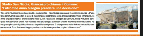 25/06/16 - Epolis - Stadio, Giancaspro chiama il Comune: "Entro fine anno bisogna prendere una decisione" Mnrp2G